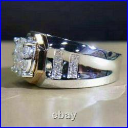 Men's 2.30 CT Round Cut Simulated Diamond925 Silver Vintage Engagement Ring