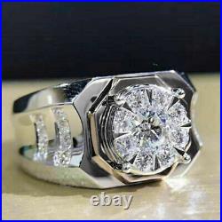Men's 2.30 CT Round Cut Simulated Diamond Engagement Ring White Gold Plated