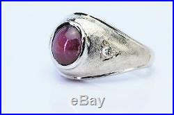 Men's 3.50ct Natural Star Ruby Diamond Accents 14K White Gold Ring Vintage