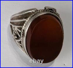 Men's 925 Sterling Silver Ring Made Natural Yemeni Red Agate Sz 9 Unstamped