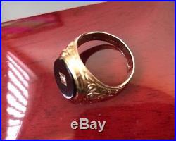 Men's 9ct Gold Vintage Onyx Stone Signet Ring & Diamiond Size R W5.3g Stamped