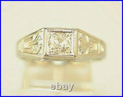 Men's Antique Art Deco 18k White Gold. 37 Carat Diamond Ring Size 11