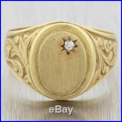 Men's Antique Vintage Estate 14k Yellow Gold Diamond Signet Ring