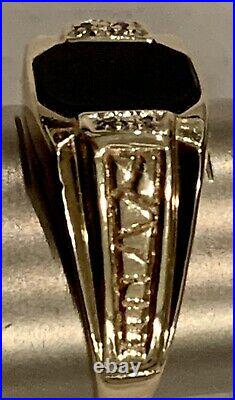 Men's Black Onyx 10k Solid Yellow Gold Ring Vintage Ring Estate Diamonds