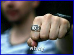 Men's Black Round Cut Diamond Engagement Fashion Ring 925 Silver Bitcoin Ring
