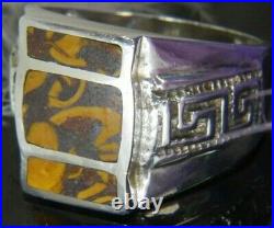 Men's Coquina Jasper 11/16 vintage 0.925 Sterling Silver band Ring size 11.5