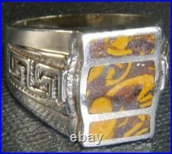 Men's Coquina Jasper 11/16 vintage 0.925 Sterling Silver band Ring size 11.5