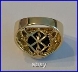 Men's Created Diamond Custom Mason Masonic Black Onyx Ring 14KYellow Gold Finish