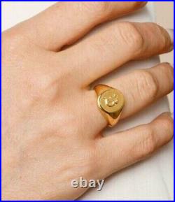 Men's Customized Letter Signet Ring 14K Yellow Gold Plated