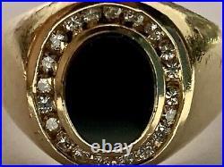 Men's Diamond Onyx Ring Solid 14k Yellow Gold, Vintage Ring, Estate, 20 Diamonds