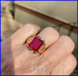 Men's Emerald 2 CT Red Ruby Vintage Art Deco Wedding Ring 925 Silver