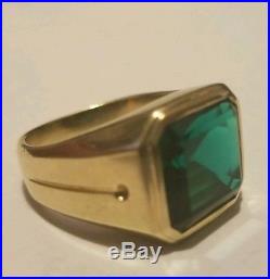 Men's Emerald Cut Emerald 14K GOLD SZ 10.5 KSK VINTAGE 1950S