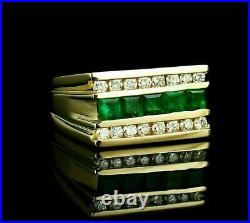 Men's Engagemen Channel Set Ring 14K Yellow Gold Plated 2.8 Ct Simulated Emerald
