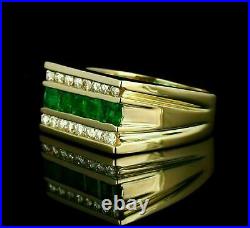 Men's Engagemen Channel Set Ring 14K Yellow Gold Plated 2.8 Ct Simulated Emerald