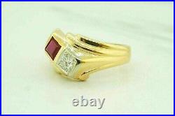 Men's Engagement Ring Lab Created 1Ct Pink Ruby & Diamond 14K Yellow Gold Plated