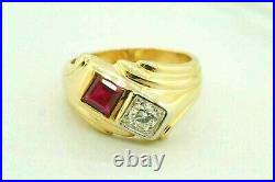 Men's Engagement Ring Lab Created 1Ct Pink Ruby & Diamond 14K Yellow Gold Plated