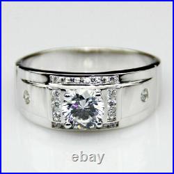 Men's Engagement Wedding Band Ring 1.50 Ct Real Moissanite 14k White Gold Plated