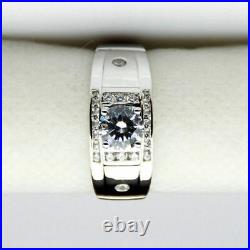 Men's Engagement Wedding Band Ring 1.50 Ct Real Moissanite 14k White Gold Plated