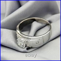 Men's Engagement Wedding Band Ring 1.50 Ct Real Moissanite 14k White Gold Plated