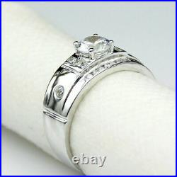 Men's Engagement Wedding Band Ring 1.50 Ct Real Moissanite 14k White Gold Plated