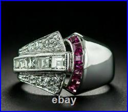 Men's Engagement & Wedding Channel Set Vintage Ring 14K White Gold 1.17 Ct Ruby