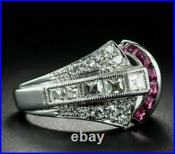 Men's Engagement & Wedding Channel Set Vintage Ring 14K White Gold 1.17 Ct Ruby