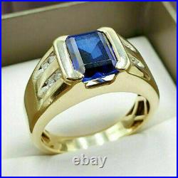 Men's Engagement Wedding Ring 2Ct Lab Created Sapphire 14K Yellow Gold Plated
