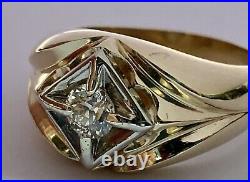 Men's European Cut Diamond Ring Solid 14k Gold Vintage Ring Yellow + White Gold