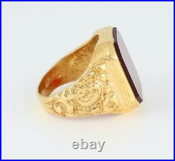 Men's Gents Large Vintage 9Ct Gold Signet Ring Set With Carnelian c 1983