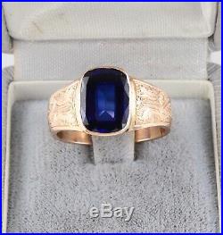 Men's Gents Vintage 14Ct 14K Gold & Sapphire Signet Ring