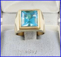 Men's Gents Vintage 18Ct 18K Gold & Blue Topaz Signet Ring