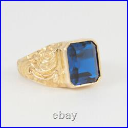 Men's Gents Vintage 9Ct 9K Gold Signet Ring With Blue Spinel