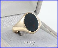 Men's Gents Vintage 9Ct 9K Gold Signet Ring With Oval Bloodstone, Size U