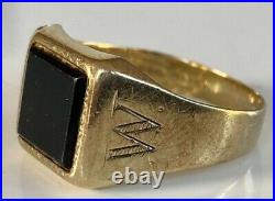 Men's Gents Vintage 9Ct Gold Signet Ring Black Onyx INITIAL W RING SHOULDERS