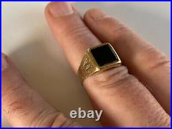 Men's Gents Vintage 9Ct Gold Signet Ring Black Onyx INITIAL W RING SHOULDERS