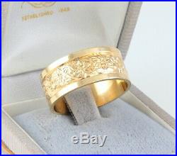 Men's Gents Vintage Solid 18Ct Gold Engraved Embossed Wedding Ring / Band