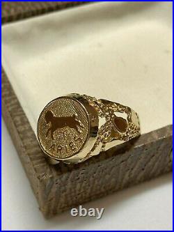 Men's Handsome Zodiac Sign Vintage 14k Gold Nugget Aries Ring. Size 11