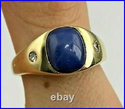Men's JTC Vintage 14KY Gold Genuine Star Sapphire Ring withDiamond Accents, 6.9 GR