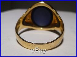 Men's Lapis 18K Yellow Gold Ring Vintage Oval Shape 8.1 Grams Size 10.25 Estate