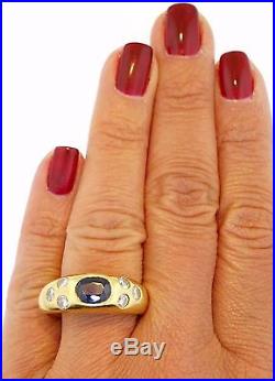 Men's Natural Blue Sapphire Diamond 18K Yellow Gold Vintage Gipsy Setting Ring