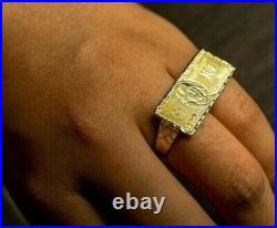 Men's Rectangular Nugget Cubic Zirconia Two Finger Ring 14K Yellow Gold finish