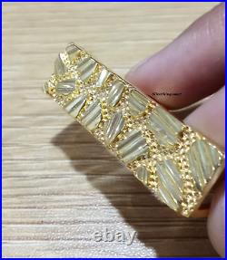 Men's Rectangular Nugget Two Finger Stylish Ring 925 Yellow Gold Plated Silver