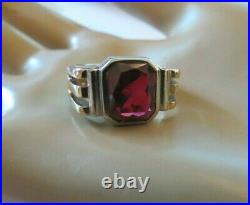 Men's Red Stone Ring 10k Yellow Gold Open Work 8.62g ESEM Co Vintage Size 8 Nice