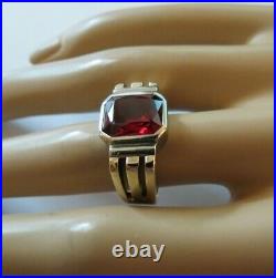 Men's Red Stone Ring 10k Yellow Gold Open Work 8.62g ESEM Co Vintage Size 8 Nice