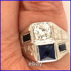 Men's Ring 14K White Gold Vintage Engagement Wedding Ring 2.32 Ct Round Diamond