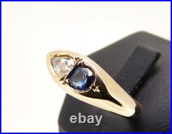 Men's Ring Antique Gold Solid 18K with Diamond And Sapphire Natural