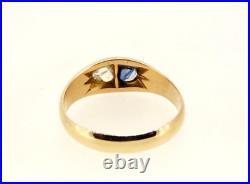Men's Ring Antique Gold Solid 18K with Diamond And Sapphire Natural
