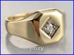 Men's Round Cut Diamond Vintage Solitaire Statement Ring 14K Yellow Gold Finish