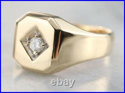 Men's Round Simulated Diamond Vintage Solitaire Statement Ring 14K Gold Finish