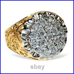 Men's Round Vintage Statement Pinky Ring Lab Created Diamond Yellow Gold Plated